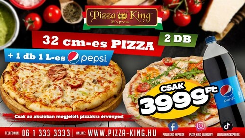 Pizza King 3 - 2 darab normál pizza 1l pepsivel - Szuper ajánlat - Online rendelés